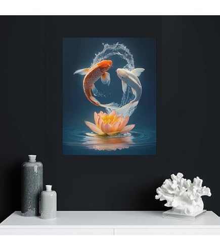 Amazon.com: HPUXSYIO Lucky Gold Nine Koi Fish Animal Painting Wall