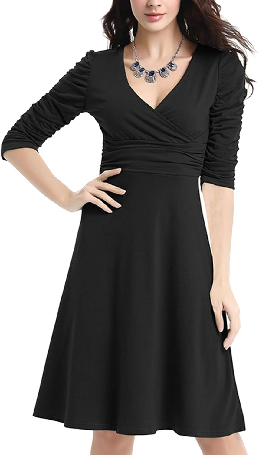 Sopliagon Women Party Aline Dresses High Waist V Neck Skater Pleated