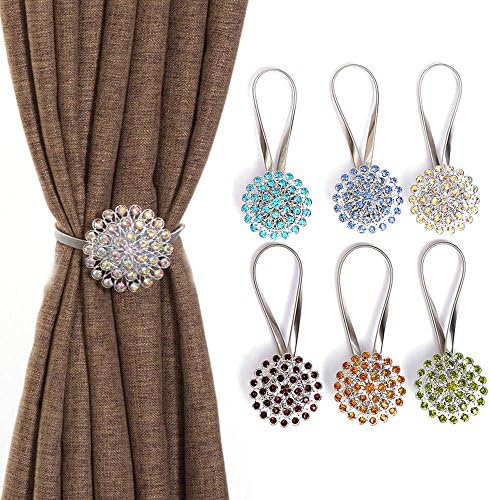 Meloshow Curtain Clips - Curtain Holdback Accessories Magnetic Buckle Tieback, Creative Diamond Curtain Bind Europe Type ( Pack of 2)