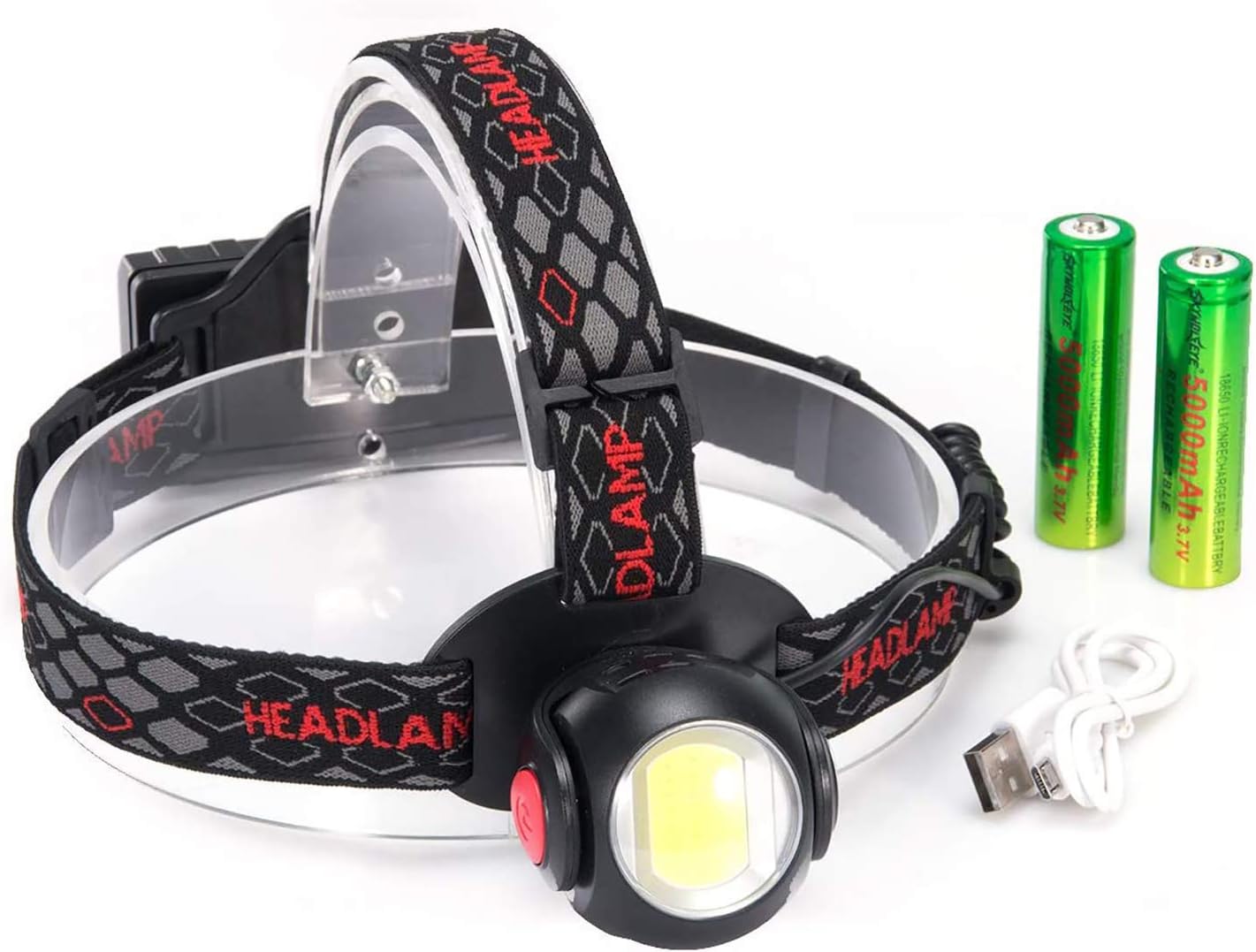 18650 USB Led Headlamp Rechargeable With Red And White light Optiont 360 Degree Headlamps Include 2PC 3.7V Rechargeable Battery 8000 Lumens And Waterproof, 7 Lighting Modes, For Adults Kids Camping - - 