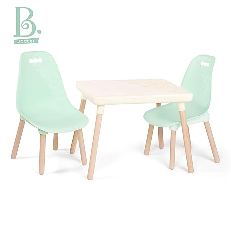 B Toys Kids Furniture Set 1 Craft Table 2 Kids Chairs With Natural Wooden Legs Ivory And Mint