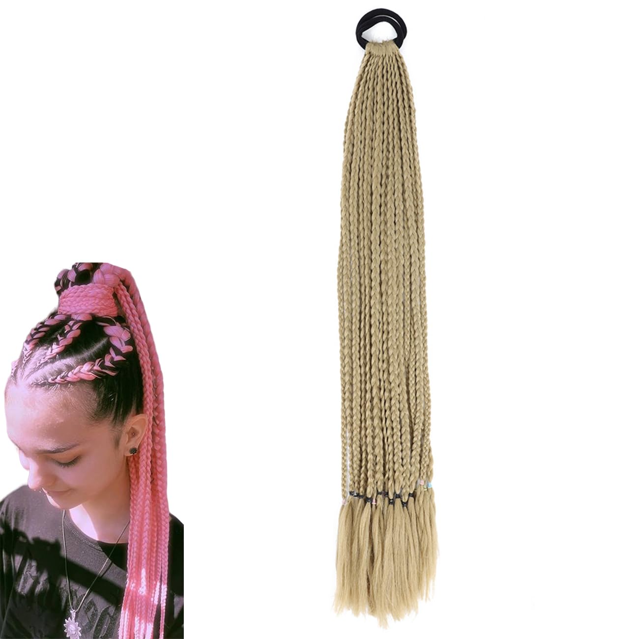 prinfantasy Braided Ponytail Extension with Hair Tie Long Around Ponytail Hair Extensions Soft Synthetic Pony Tail Hairpieces for Women Girls with Bleach Blonde, BZ123