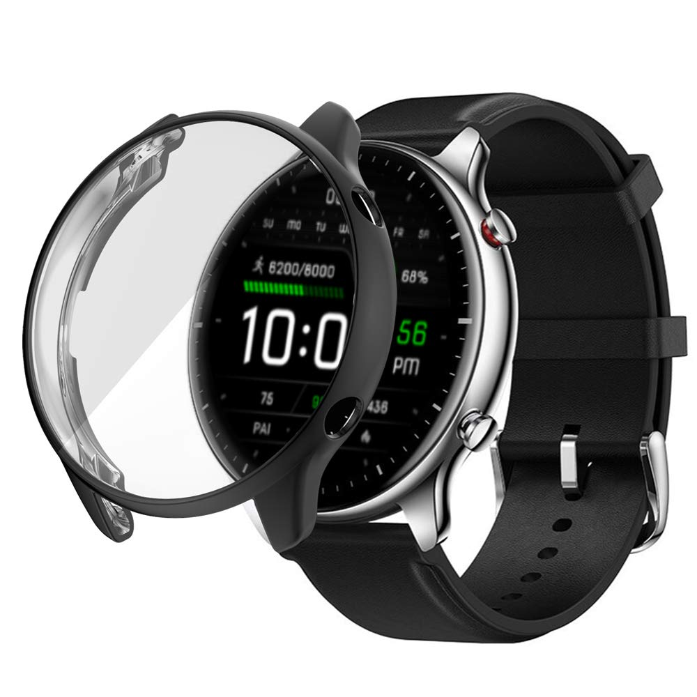 PaceBid Case Compatible with Amazfit GTR 2e/GTR 2, Slim Soft Flexible TPU Case Protective Cover Transparent All-Around Protective Film Cover for Amazfit GTR 2e/GTR 2 - Black