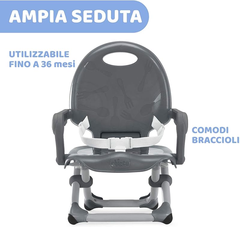 Pocket Snack Rialzo Sedia per Bambini 6 Mesi-3 Anni (15 kg), Seggiolino Pappa Alzasedia da Tavolo Portatile Seggiolone Da Viaggio Chiusura Compatta, Vassoio Rimovibile, Grigio