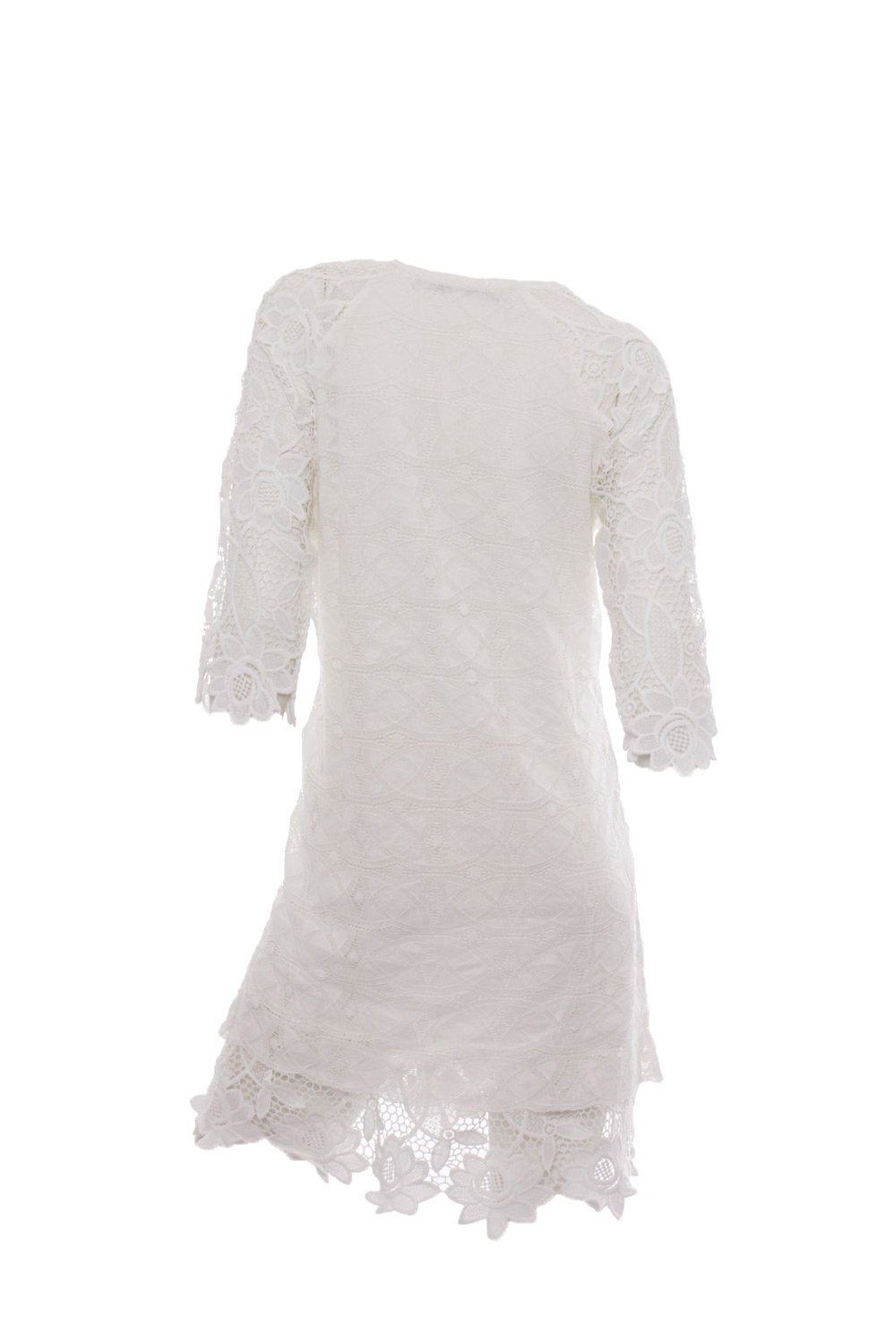 white christmas dresses Desigual Sandalo Long Sleeved White Crochet Lace Fitted Midi Dress 24S –  Belle Divino main image 0