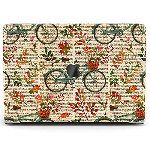 Wonder Wild Case For MacBook Air 13 inch Pro 15 2019 2018 Retina 12 11 Apple Hard Mac Protective Cover Touch Bar 2017 2016 2015 Plastic Laptop Print Floral Bicycle Newspaper Pattern Vintage Plant Leaf