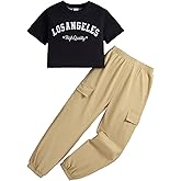 FRCLHWA Girls Clothes Letter Print Graphic Short Sleeve Top and Pants 2PC Summer Clothing Set