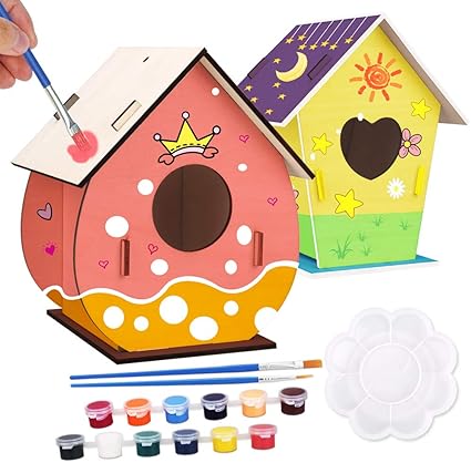 Amazon Com Kids Wood Craft Kits For 4 8 Year Old Girls Boys Diy Wooden Birdhouse Kit For Kid Age 4 5 6 7 Toddlers Child Birdhouse For Outside Art And Craft Set For 3 8