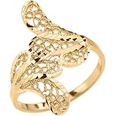 Filigree Leaf Ring for Women in High Polish 14k Yellow Gold