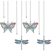 BENECREAT 4Pcs Butterfly & Dragonfly Alloy Ceiling Fan Pull Chain Extenders, Retro Rainbow Ceiling Fan Extension with Steel Ball Chain for Ceiling Light Fans Lamps and Wall Lights