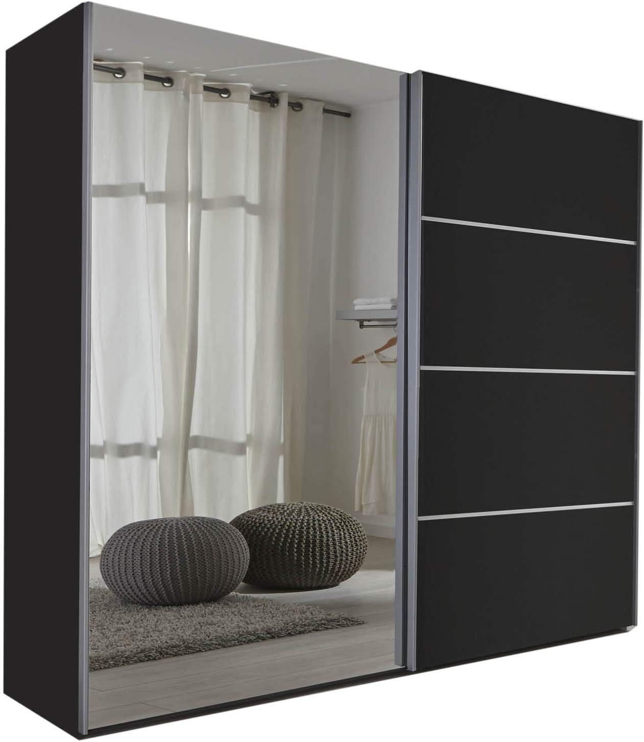 Schlafzimmer Florence Black Sliding Door Wardrobe with Mirror - 202cm Wide - German Made Bedroom Furniture