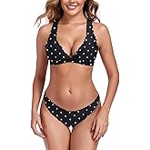 RELLECIGA Women's V Neck Bikini Set Wave Triangle Top Cheeky Two Piece Bathing Suits