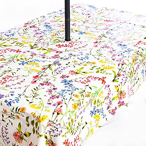 Rosie Lane PVC Wipe Clean Garden Tablecloth with Stainless Steel Parasol Umbrella Hole in Beautiful Floral Design