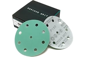 Serious Grit - 5-Inch 9-Hole 150 Grit Sanding Discs - Heavy-Duty Hook & Loop Film Discs - Sandpaper for Random Orbital Sanders - 50 Pack Box