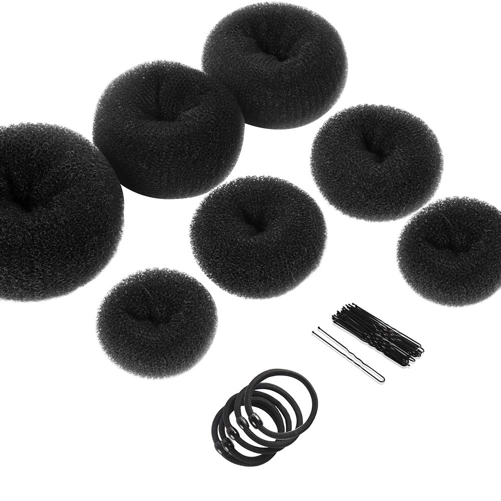 Hair Bun Makers, Teenitor Hair Styling Accessories Kit with 5 Bands& 20 Bobby Pins & 7 Buns for Chignon Hair Styles (2 Small 2 Medium 2 Large 1 Extra-large), Black: Beauty