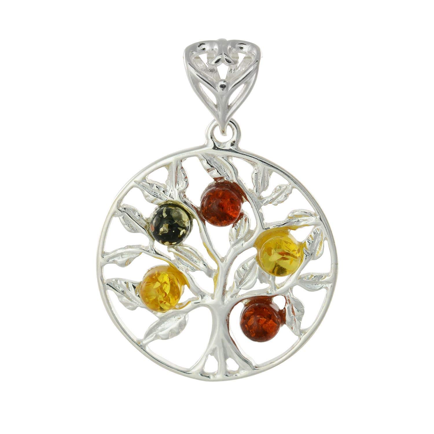 HolidayGiftShops Sterling Silver Baltic Multicolored Amber Pendant Wisdom Tree