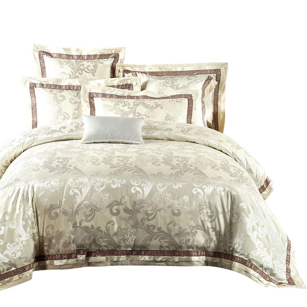 MKXI Fashionable Pattern Satin Jacquard Silk Duvet Cover Set,Luxury Paisley Queen Set