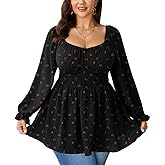 Plus Size Blouses for Curvy Women Dressy Casual Long Sleeve Sweetheart Neckline Smocked Business Work Fall Tops