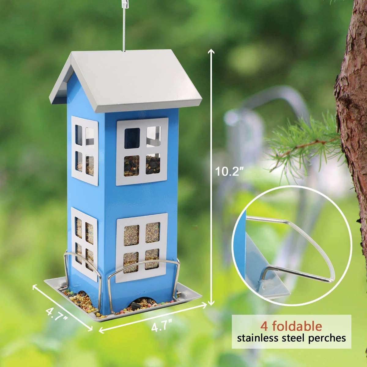 LIMEIDE Bird House Feeders for Outside, Hanging Bird feeders Weatherproof Country House Design for Easy Cleaning & Refills, Come with Hook to Hang on Tree, Poles in Backyard Garden, Patio (Blue) : Garden & Outdoor