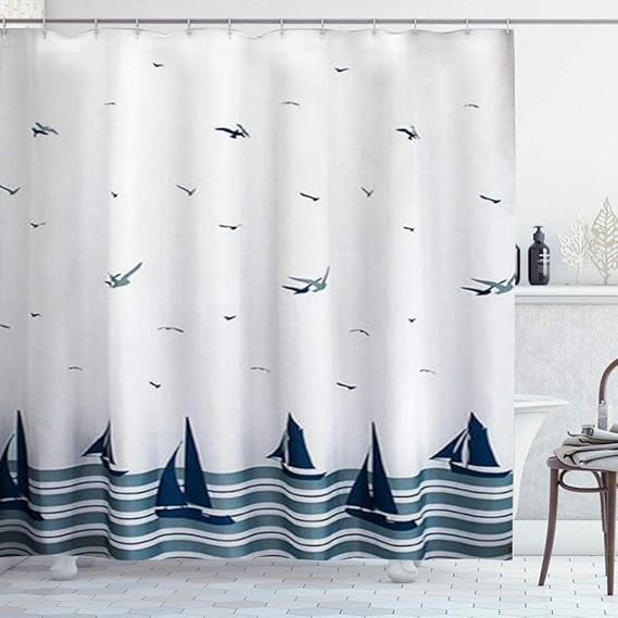 DYCBNESS Duschvorhang,Strandthema Bootsdruck,Vorhang Waschbar