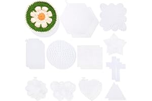 SnowTing 24 PCS Mesh Plastic Canvas Sheets 12 Shapes Hexagon Circle Round Butterfly Flower Heart Star Cross Needlework Blank Plastic DIY Crafts Embroidery,Cross Stitch,Knit and Crochet Project
