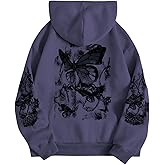 SOLY HUX Women's Graphic Hoodies Butterfly Print Long Sleeve Drawstring Pocket Sweatshirt Pullover Tops