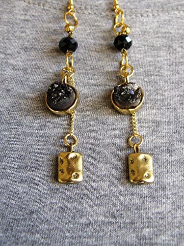 'Trust' - Druzy Crystal Earrings ~ Beaded Dangle Earrings ~ Black Crystal Earrings