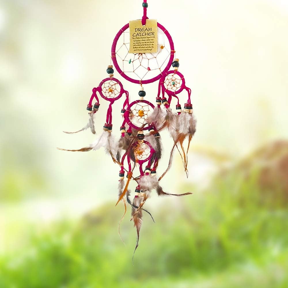 VIE Naturals Dream Catcher, Beaded, 9cm 4 Smaller Rings, Pink, One - Image 4