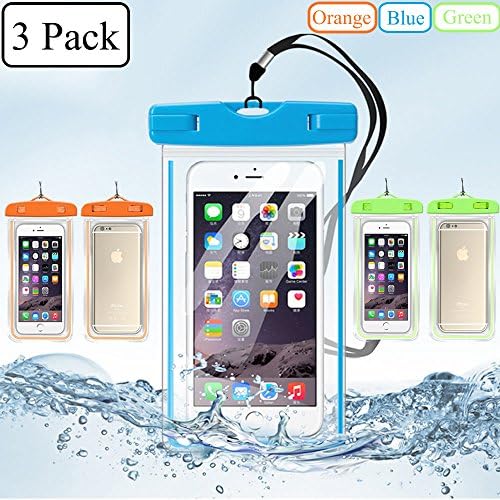 iPhone Waterproof Case,Waterproof Bag,3 Pack Noctilucent Cellphone Underwater Dry Pouch Waterproof Cases Cover for iPhone 7 7Plus 6S 6SPlus up to 5.8'' (3 Pack(Orange,Blue,Green))