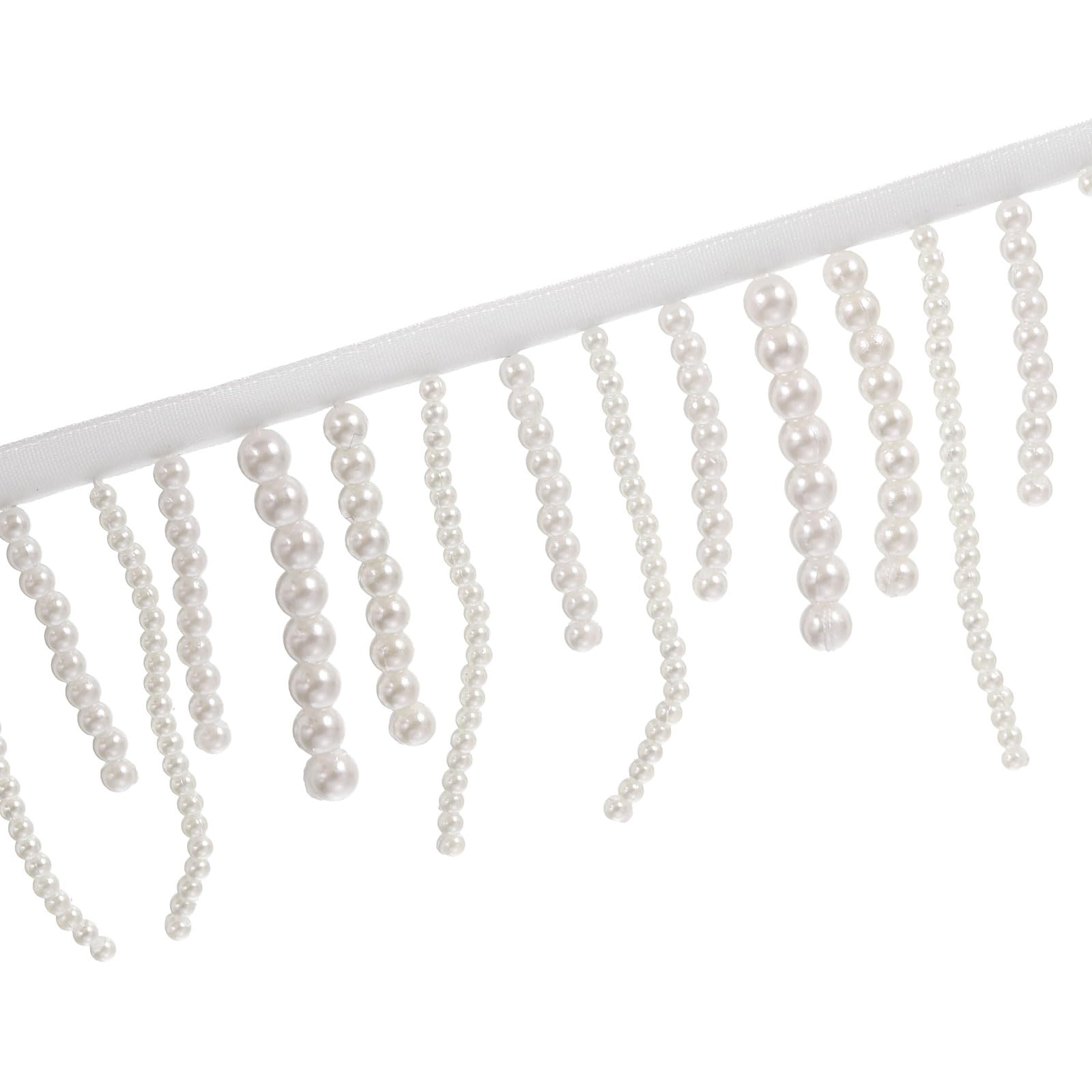 PATIKIL 2 Yard Long Pearl Fringe Beaded Lace Trim, 2.76" Wide Pearl Bead Tassel Pearl Fringe Applique for Wedding Party Home Decoration Sewing Craft, White
