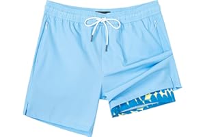 SURF CUZ Mens Swim Trunks with Compression Liner Swimming Trunks 5 Inch Bathing Suit Quick Dry Swim Shorts