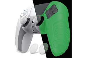 PlayVital Raging Warrior Edition Glow in Dark Controller Protective Case Cover for ps5, Anti-Slip Rubber Protector for ps5, Soft Silicone Skin with Thumb Grips - Green