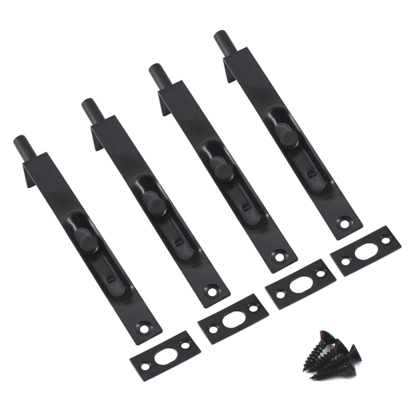 4 Inch Stainless Steel Concealed Door Lock Flush Slide Latch Bolt with Screws Black (4 Pieces)