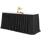 PARTISKY Black Polyester Rectangle Table Skirt, 6ft x 72in, Wrinkle Resistant, Pleated Ruffle, Perfect for Banquet, Wedding, Trade Show, Dining Table