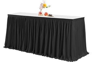 PARTISKY Black Polyester Table Skirt for Rectangle Tables 6ft, Wrinkle Resistant Pleated Ruffle Table Cloth for Banquet Wedding Trade Baby Shower Display Gift Dining Table