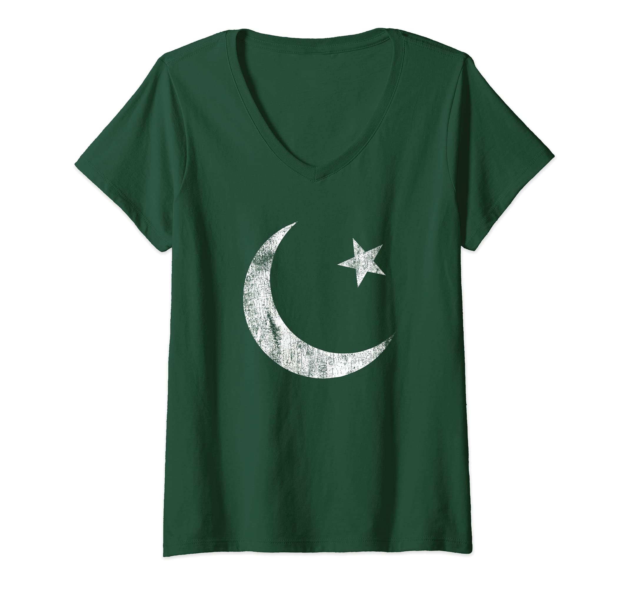 Womens Vintage Distressed Pakistani Flag Gift - Pakistan Cricket V-Neck T-Shirt