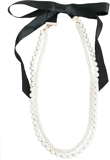 Amazon Co Jp アッドルージュ Addrougeバックスタイルにアクセント リボンで結ぶ2連パールネックレス Q 服 ファッション小物