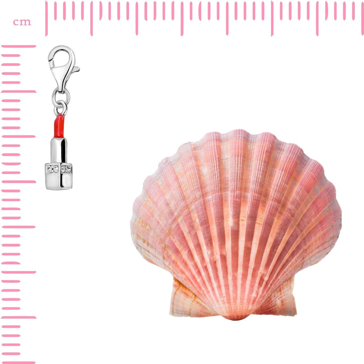 Quiges 925 Sterling Silver White Cubic Zirconia and Red Enamel 3D Lipstick Lobster Clasp Charm Clip on Pendant - Image 3