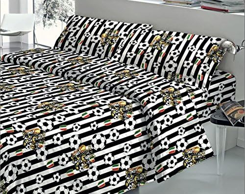 Quadrifoglio Juventus Football Bedding Set for Single Bed, White and Black, Ideal Gift