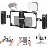 NEEWER Upgraded Phone Rig Vlogging Kit, Video Stabilizer with Dual Handle, Wireless Mic Clip Slot for TikTok YouTube, Compatible with SmallRig iPhone 17 Pro Max 16 16e 15 Galaxy S25 Ultra, PA009