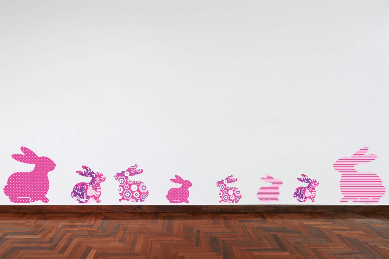 60 Second Makeover Limited Full Colour Set of 8 Patterned Rabbits Pink, Purple Kids Girls Bedroom Wall Sticker Decal Nursery Decoration