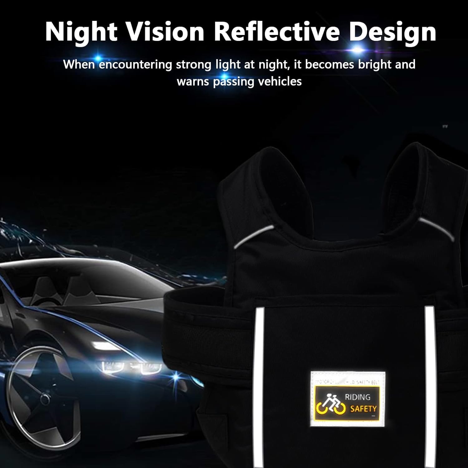 Child Motorcycle Safety Harness Reflective Strip, Reflective Child Motorcycle Harness Adjustable, Safety Harness For Kids & Toddlers Aged 3-12 Years - Black