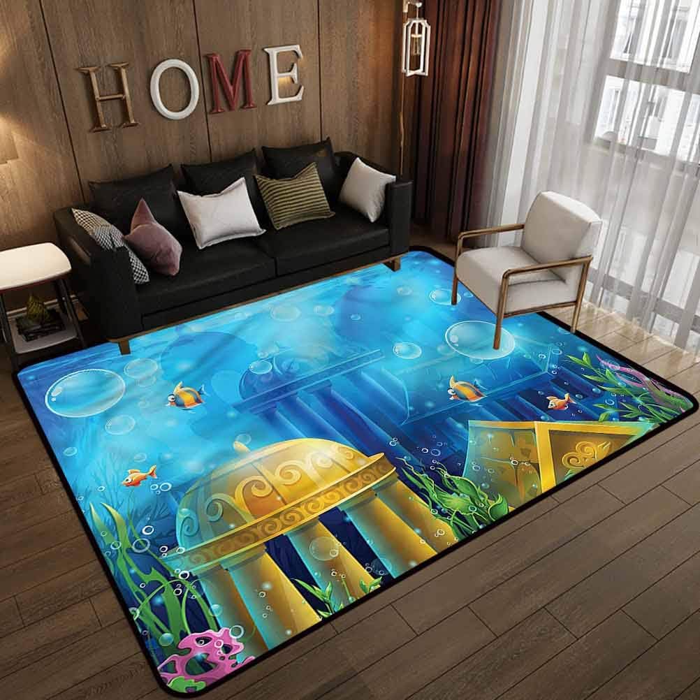 Ocean Soft Square Area Rugs for Bedroom Ancient Atlantis Under Sea 2.5 x 5 Feet