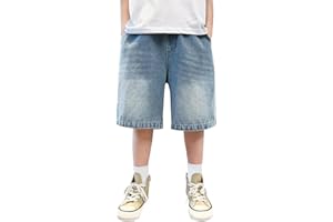 Boys Denim Shorts Baggy Jeans Jorts Casual High Waist Wide Leg Loose Bottoms Shorts with Pockets Kids Knee Length Jean Shorts