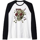 Skull with Sunglasses Shaped Like a Note Raglan Baseball Tee