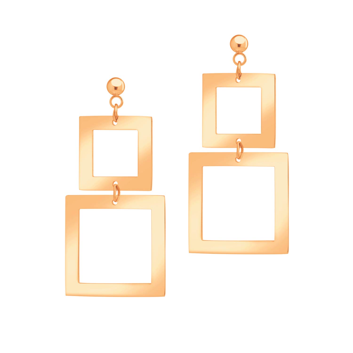 555Jewelry Stainless Steel Shiny Polished Double Square Drop Earrings, Dangle Earrings for Women, Drop Earrings for Women & Ladies, Rose Gold