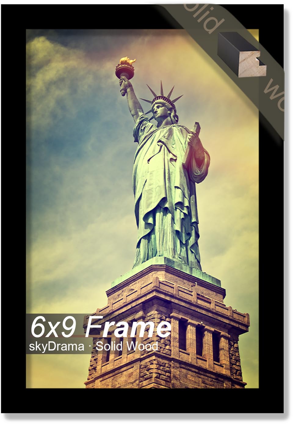 Photo 1 of skyDrama 100% Solid Wood 6x9 Picture Frame, Black Frame for 6 x 9 Inch Picture Poster Photo, Light Weight 6 by 9 HQ Matte Black Frame for Wall - 1 Pack/Black/6"x9"
