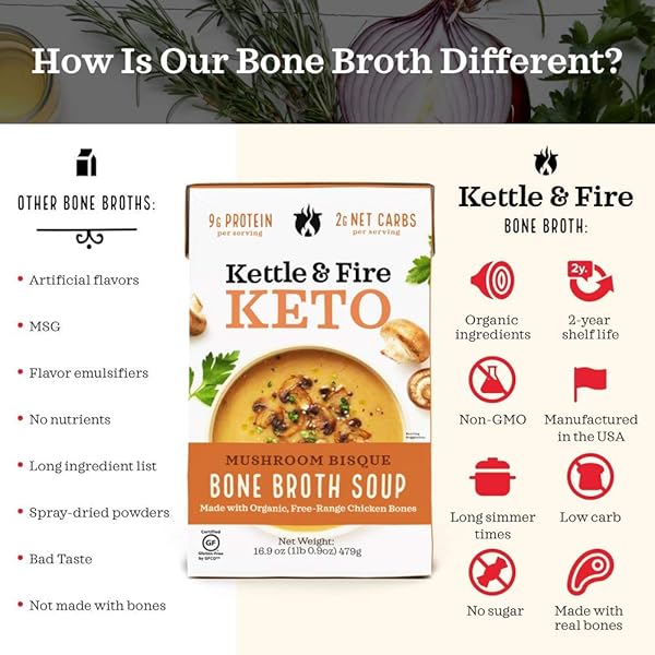 KETTLE & FIRE MUSHROOM BISQUE KETO SOUP, 16.9 OZ