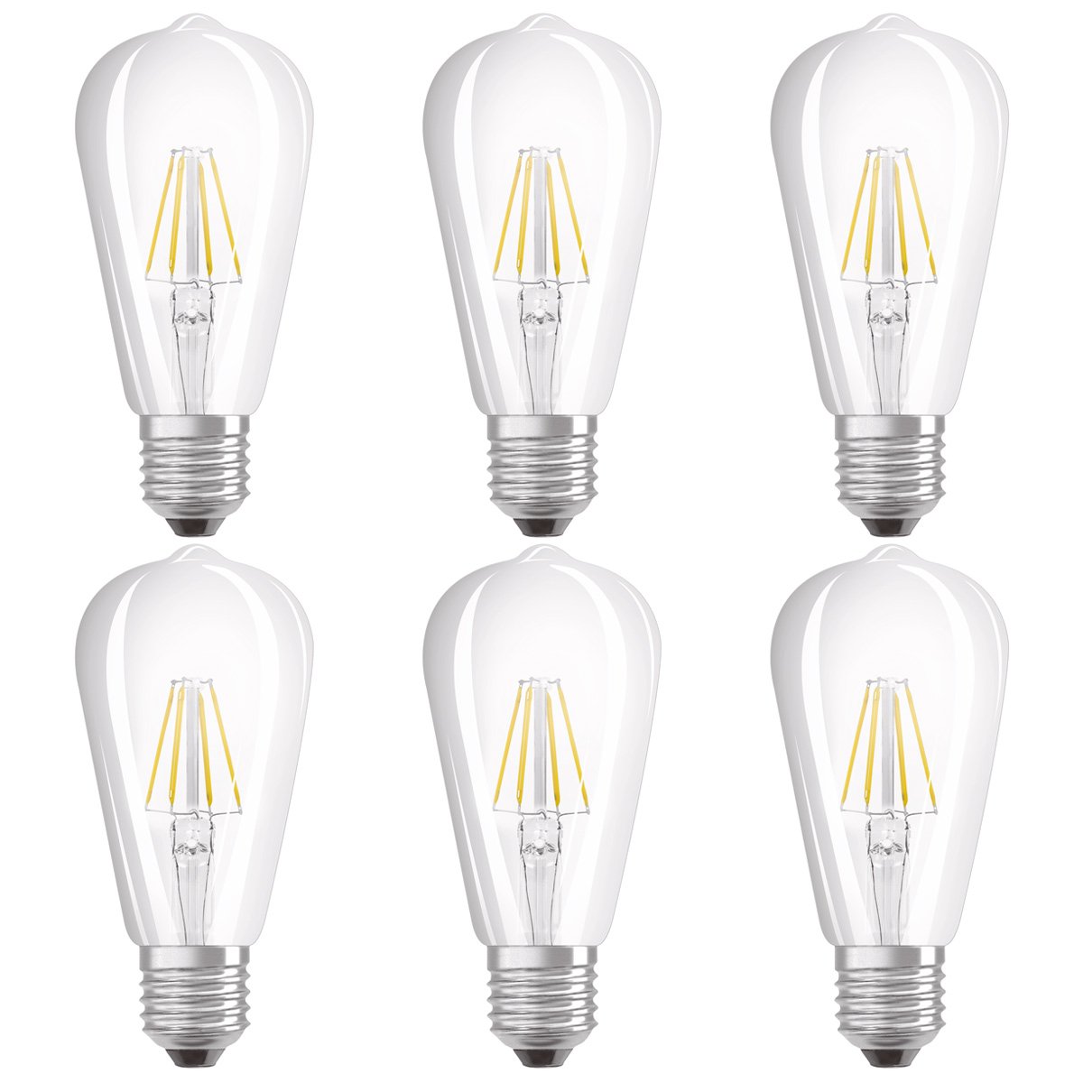 OSRAM LED Retrofit Classic ST/LED lamp, Retro Design, in Filament Style, with Screw Base: E27, 6 W, 220…240 V, 60 W Replacement, Clear, Warm White, 2700 K, 6x1pack