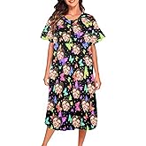 Custom Sleep Gown for Women Personalized Funny Face Moo Moos Pajamas Nightgown Short Sleeve Sleepwear Nightshirts